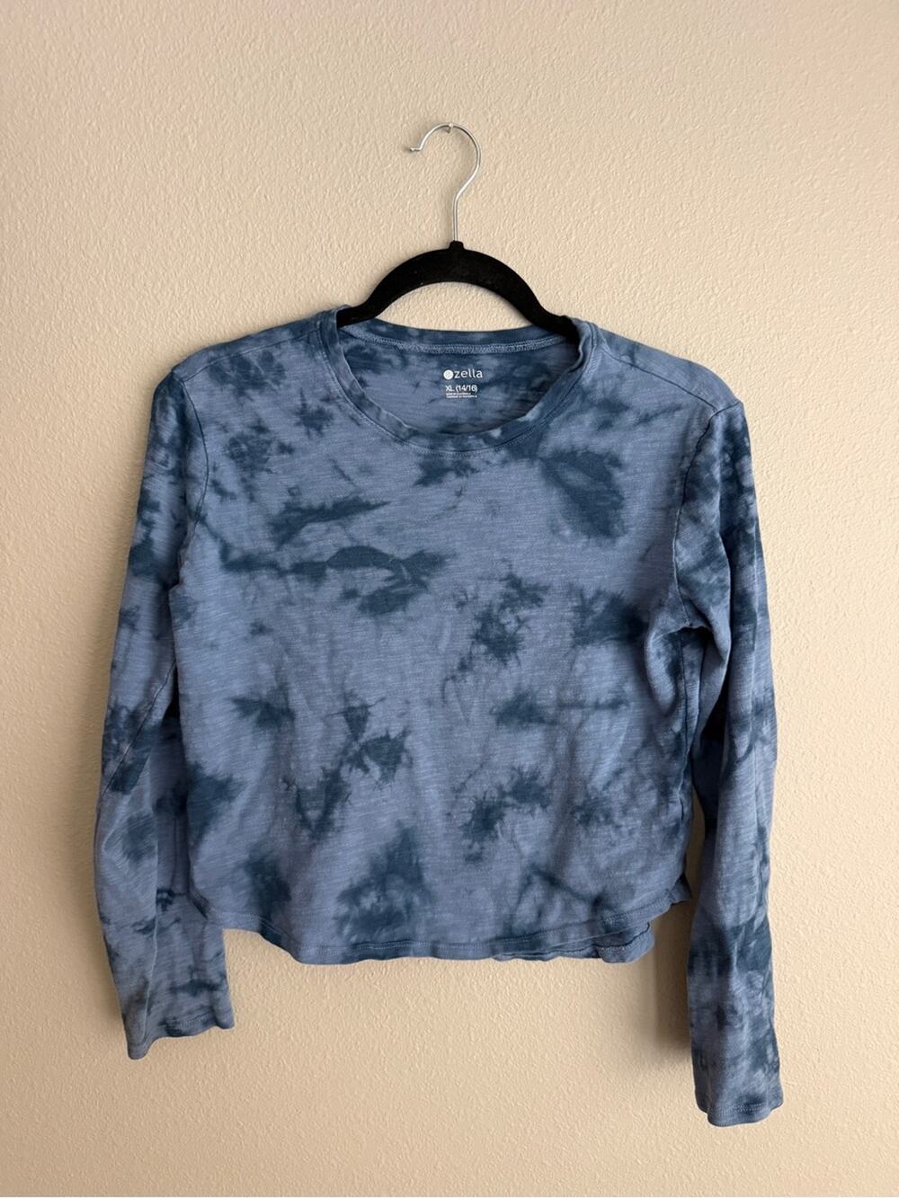 Zella Girls Sz XL Tie-Dye Long Sleeve Crop Sweatshirt Blue Gray